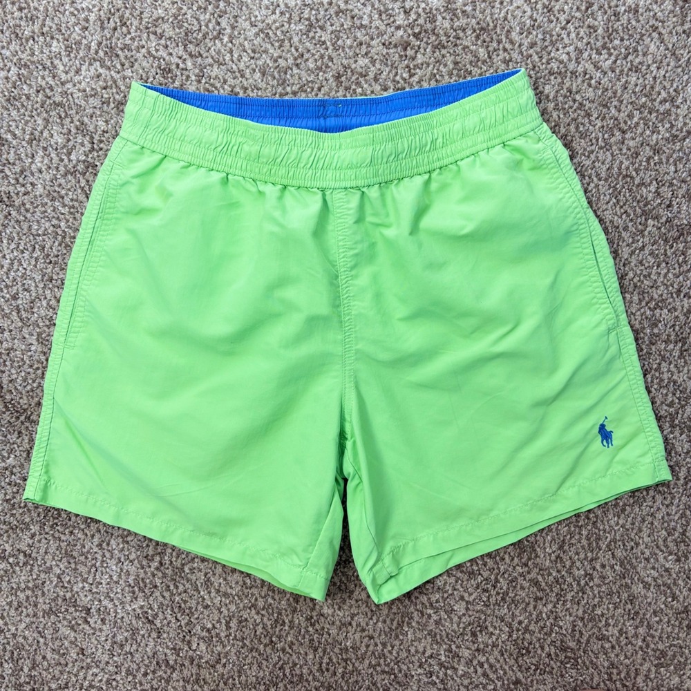 Polo Ralph Lauren Swim Trunks Mens SM Lime Green Blue Pony 5" Shorts No Liner